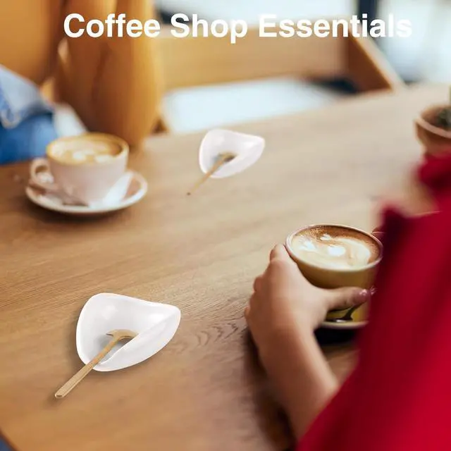 Alt view image 4 of 7 - Elegant Ceramic Spoon Rest for Kitchen & Coffee Bar - FEUNLEM Utensil Holder Keeps Counter Clean, Includes Gold Coffee Stirring Spoon, Gift for Coffee Lover (White, Gold)