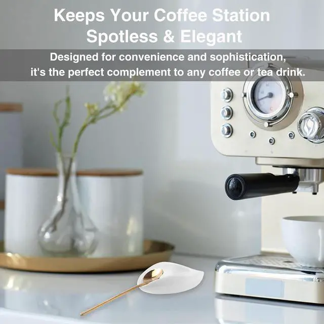 Alt view image 6 of 7 - Elegant Ceramic Spoon Rest for Kitchen & Coffee Bar - FEUNLEM Utensil Holder Keeps Counter Clean, Includes Gold Coffee Stirring Spoon, Gift for Coffee Lover (White, Gold)