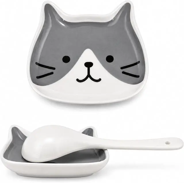 Main image of Cat Ceramic Spoon Rest, Cute Utensil Holder for Kitchen Counter (Grey) | Cute Cat-Shaped Ceramic Dish for Spoons and Small Utensils, Ideal for Stove Top, Coffee Bars, Counters and Gifts