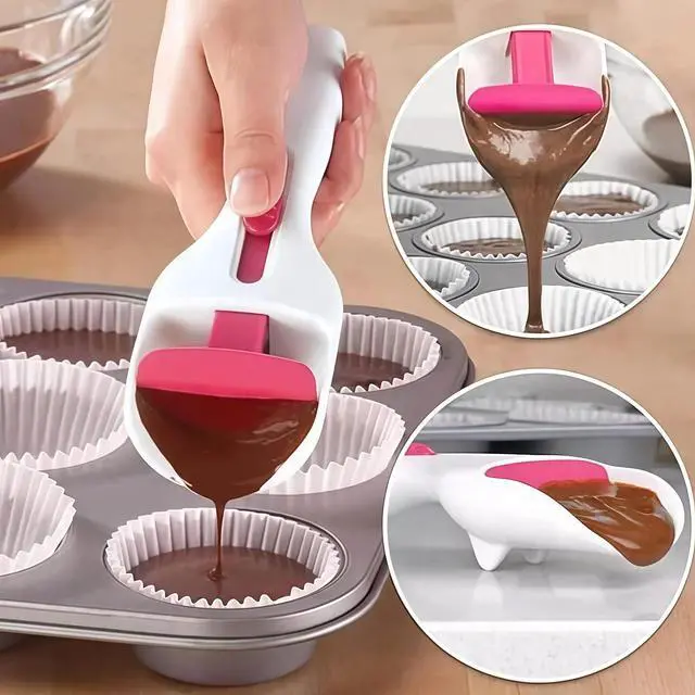 Alt view image 3 of 7 - 1pcs Cake Batter Distribution Scoop, One-Touch Sliding Button Dispenses Batter, Home Batter Dispenser Baking Tool