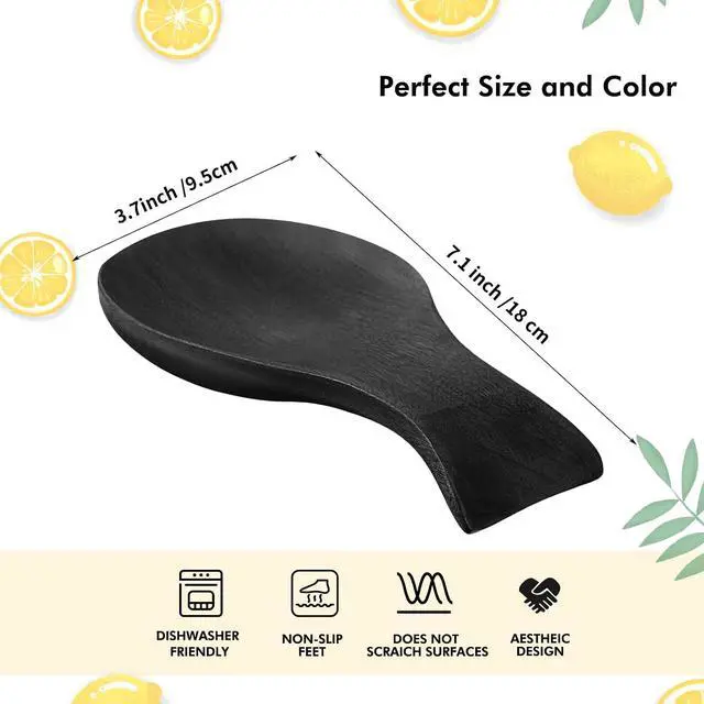 Alt view image 2 of 7 - Patelai Acacia Wood Spoon Rest for Kitchen Stove Top Utensils,Black | Wooden Spatula Holder for Countertop, Protects Surfaces from Stains, Farmhouse Kitchen Decor, Holds Spoons Ladles Utensils