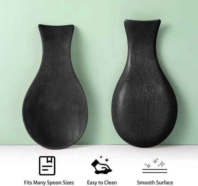 Alt view image 6 of 7 - Patelai Acacia Wood Spoon Rest for Kitchen Stove Top Utensils,Black | Wooden Spatula Holder for Countertop, Protects Surfaces from Stains, Farmhouse Kitchen Decor, Holds Spoons Ladles Utensils