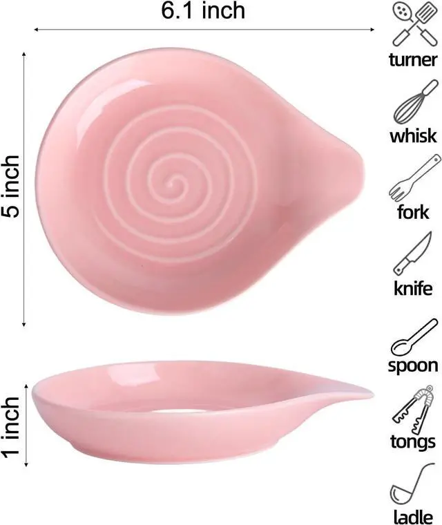 Alt view image 3 of 6 - Large Ceramic Spoon Rest 6.2 x 5.2 Inch Heat-Resistant Nonstick Spoon Holder for Stove Top, Glossy Finish, Dishwasher Safe, Stable & Heavy Duty for Cooking Utensils(Pink 1pc)