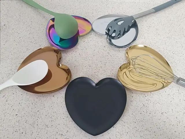 Alt view image 4 of 7 - Heart Shaped Stainless Steel Spoon Rest for Stove Top, Cute Spoon Rest for Kitchen Counter, Cooking Spoon Holder for Kitchen Counter, Utensil Rest for Spatula Ladle or Tong, 1 PCS (Matte black)