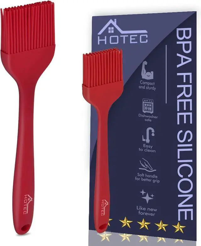 Main image of HOTEC Basting Brushes Silicone Heat Resistant Pastry Brushes Spread Oil Butter Sauce Marinades for BBQ Grill Barbecue Baking Kitchen Cooking BPA Free Dishwasher Safe (Red 2)