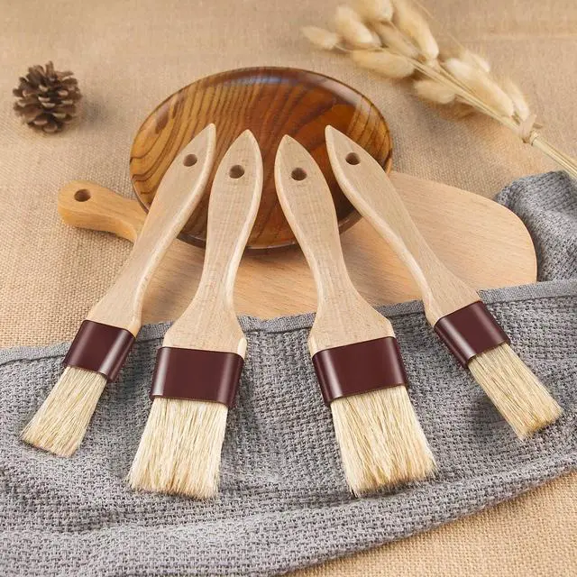 Alt view image 5 of 6 - Pastry Brushes for Baking Basting Brush with Boar Bristles and Beech Hardwood Handles Culinary Oil Brush for Barbecue Butter Grill BBQ Sauce Baster Marinade Kitchen Food Cooking Brushes (1/1.5")