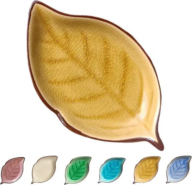 Main image of Ceramic Spoon Rest for Stove Top & Kitchen Counter Cooking Spoon Holder for Stove, Cute Spoon Rest for Utensil Spatula Tong Rest Ladle Holder, Crackle Glaze Leaf Kitchen Accessories 1 PC (Fall yellow)