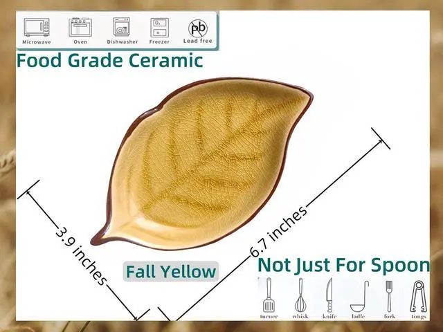 Alt view image 4 of 7 - Ceramic Spoon Rest for Stove Top & Kitchen Counter Cooking Spoon Holder for Stove, Cute Spoon Rest for Utensil Spatula Tong Rest Ladle Holder, Crackle Glaze Leaf Kitchen Accessories 1 PC (Fall yellow)