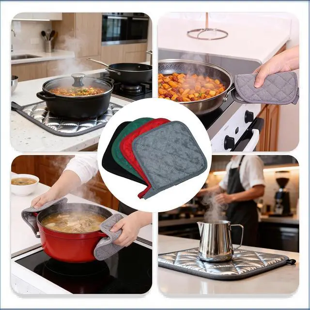Alt view image 5 of 5 - 4 Pack Pot Holders for Kitchen Clearance Oven Potholders Sets for Kitchens Hot Pads for Kitchen Countertops Heat Resistant Grey