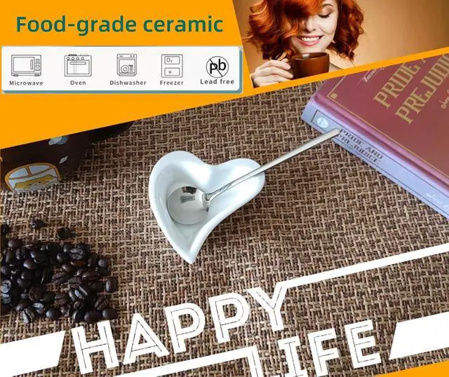 Alt view image 4 of 7 - Coffee Spoon and Rest for Coffee Bar Accessories, Mini Cute Small Spoon Rest for Coffee Bar & Station, Tea Spoon Rest & Holder for Teaspoon Rest (White Heart Rest with Silver Spoon)