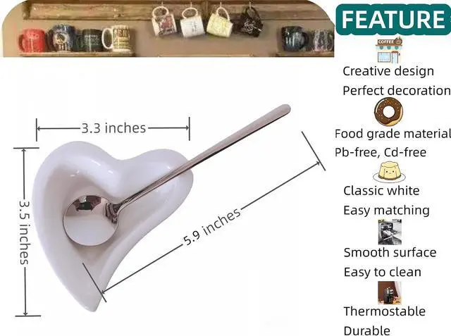 Alt view image 5 of 7 - Coffee Spoon and Rest for Coffee Bar Accessories, Mini Cute Small Spoon Rest for Coffee Bar & Station, Tea Spoon Rest & Holder for Teaspoon Rest (White Heart Rest with Silver Spoon)