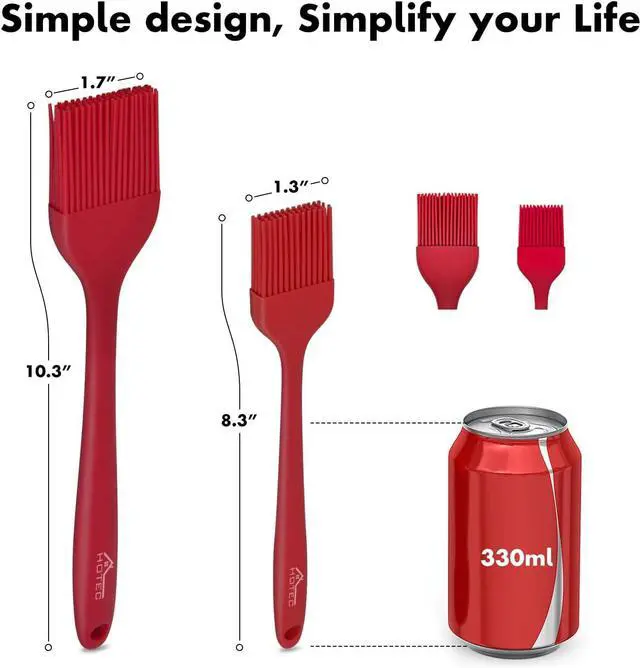 Alt view image 2 of 4 - HOTEC Basting Brushes Silicone Heat Resistant Pastry Brushes Spread Oil Butter Sauce Marinades for BBQ Grill Barbecue Baking Kitchen Cooking BPA Free Dishwasher Safe (Red 2)