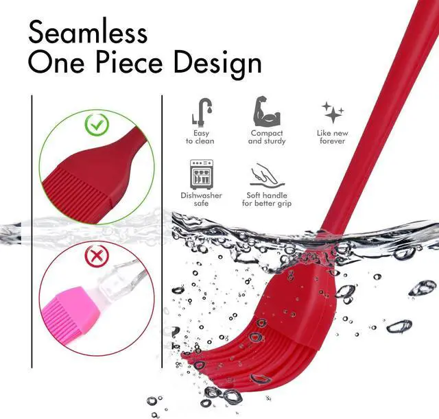Alt view image 4 of 4 - HOTEC Basting Brushes Silicone Heat Resistant Pastry Brushes Spread Oil Butter Sauce Marinades for BBQ Grill Barbecue Baking Kitchen Cooking BPA Free Dishwasher Safe (Red 2)