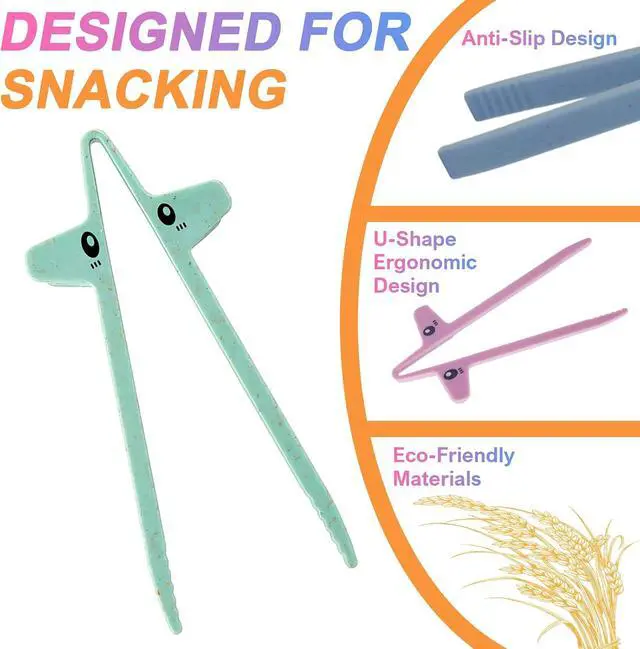 Alt view image 5 of 7 - 4 PCS Finger Chopsticks for Gamers - Snack Grabber & Chip Helper Tool - Cute Wheat Straw Office Snack Chopsticks - Reusable Non-Slip Gaming Snacking Solution
