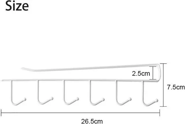 Alt view image 3 of 7 - Kitchen Hook Holder Under Cupboard, Under Cabinet Utensils Hanging Hooks Rack, Drilling Free Cabinet Door Hanging Hook Rack,6 Hooks Kitchen Storage Utensil Organizer Hook Rack,2 Pack (White)