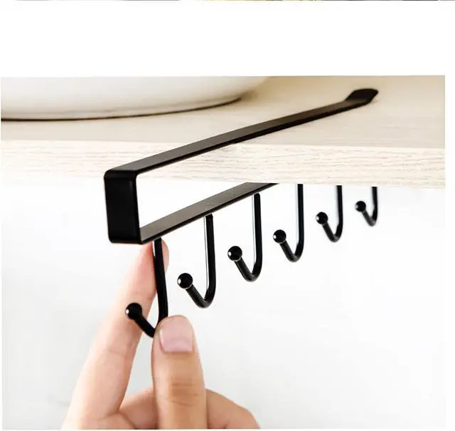 Alt view image 6 of 7 - Kitchen Hook Holder Under Cupboard, Under Cabinet Utensils Hanging Hooks Rack, Drilling Free Cabinet Door Hanging Hook Rack,6 Hooks Kitchen Storage Utensil Organizer Hook Rack,2 Pack (White)