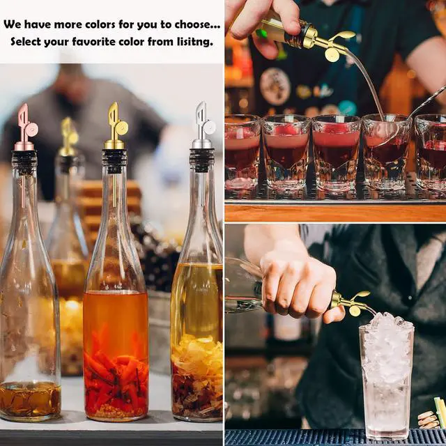 Alt view image 6 of 7 - WAFJAMF 2 Pack Stainless Steel Weighted Bottle Pourers, Auto Flip, Gold | Self Closing Spout, Universal Fit, Wine Dispenser, Olive Oil Dispenser, Liquor Pourer, Bar Accessory