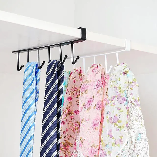 Alt view image 5 of 7 - Kitchen Hook Holder Under Cupboard, Under Cabinet Utensils Hanging Hooks Rack, Drilling Free Cabinet Door Hanging Hook Rack,6 Hooks Kitchen Storage Utensil Organizer Hook Rack,2 Pack (White)