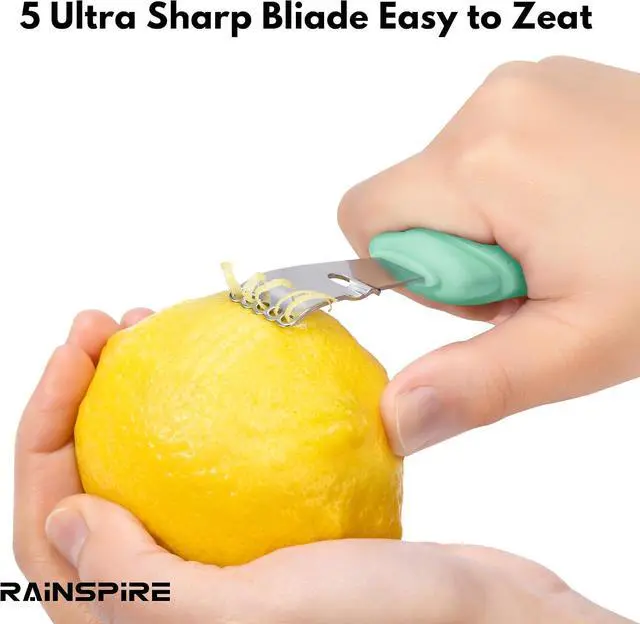 Alt view image 3 of 7 - Rainspire Lemon Zester Tool with Channel Knife, Stainless Steel Citrus Zester Tool, Lemon Peeler, Zesters for Kitchen, Ultra Sharp 2-in-1 Tool Easily Creates Citrus Zest, Mint Green