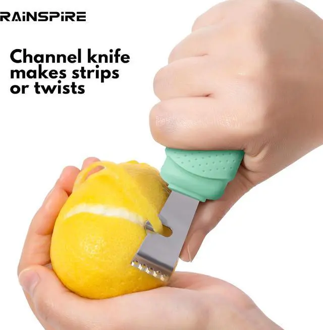 Alt view image 4 of 7 - Rainspire Lemon Zester Tool with Channel Knife, Stainless Steel Citrus Zester Tool, Lemon Peeler, Zesters for Kitchen, Ultra Sharp 2-in-1 Tool Easily Creates Citrus Zest, Mint Green