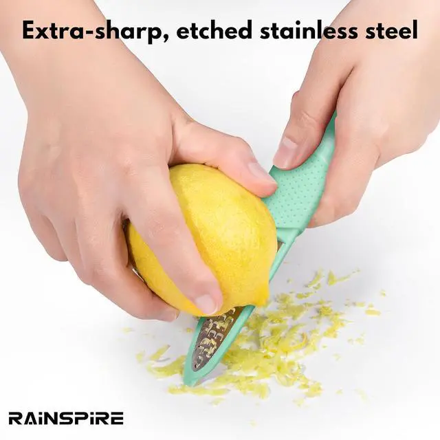 Alt view image 5 of 7 - Rainspire Lemon Zester Tool with Channel Knife, Stainless Steel Citrus Zester Tool, Lemon Peeler, Zesters for Kitchen, Ultra Sharp 2-in-1 Tool Easily Creates Citrus Zest, Mint Green