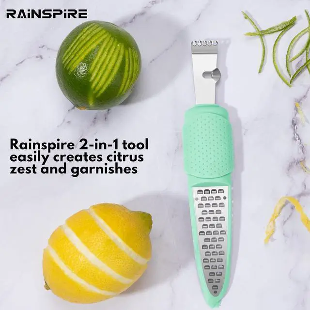 Alt view image 7 of 7 - Rainspire Lemon Zester Tool with Channel Knife, Stainless Steel Citrus Zester Tool, Lemon Peeler, Zesters for Kitchen, Ultra Sharp 2-in-1 Tool Easily Creates Citrus Zest, Mint Green