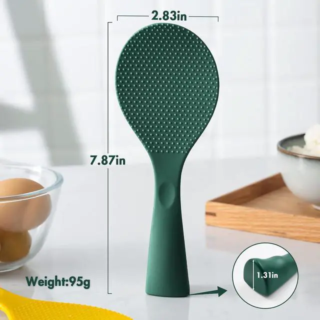 Alt view image 4 of 7 - FireKylin 1 Pcs Green Silicone Rice Paddle,Non Stick Standing Rice Spoon | Heat Resistant Rice Scooper Spatula, Ergonomic handle Rice Cooker Spoon for Rice, Mashed Potatoes, Salads and Easy to Clean