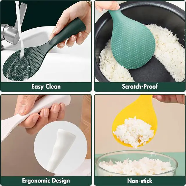 Alt view image 5 of 7 - FireKylin 1 Pcs Green Silicone Rice Paddle,Non Stick Standing Rice Spoon | Heat Resistant Rice Scooper Spatula, Ergonomic handle Rice Cooker Spoon for Rice, Mashed Potatoes, Salads and Easy to Clean