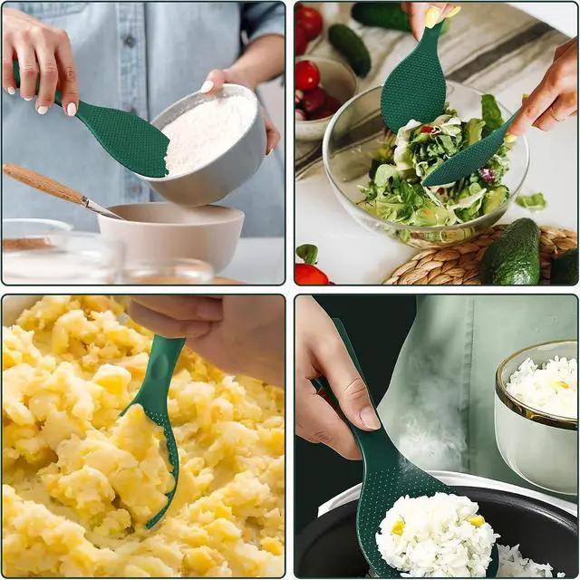 Alt view image 6 of 7 - FireKylin 1 Pcs Green Silicone Rice Paddle,Non Stick Standing Rice Spoon | Heat Resistant Rice Scooper Spatula, Ergonomic handle Rice Cooker Spoon for Rice, Mashed Potatoes, Salads and Easy to Clean