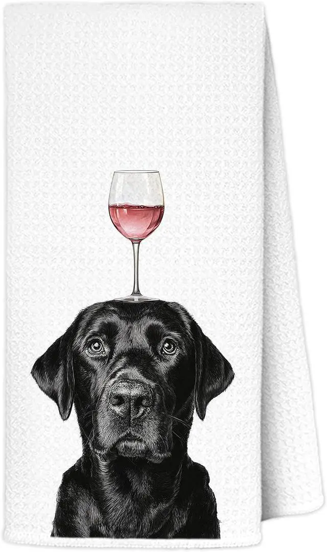 Main image of Funny Black Labrador Retriever Wine Kitchen Towels 16x24 Inch, Black Lab Gifts Decorative Hand Towels for Kitchen Home Bar, Wine Lover Gifts Dish Tea Towel Drying Cloth