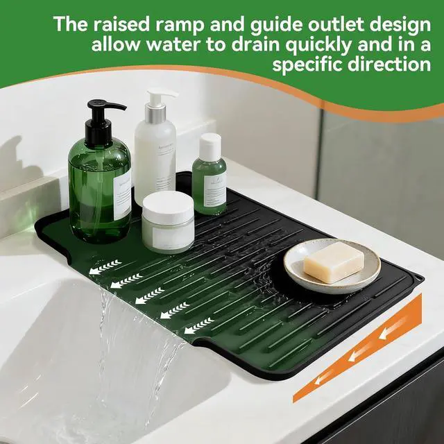 Alt view image 5 of 7 - Silicone Dish Drying Mat, Black, 15.7''x12.4'' | Counter Drying Pad with Raised Ridges, 5-Degree Slope, and Front Lip to Help Channel Water into the Sink
