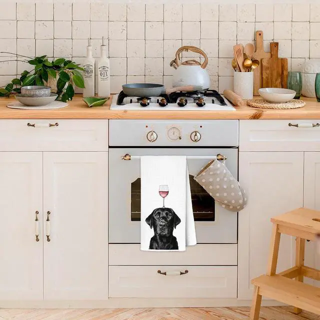 Alt view image 2 of 7 - Funny Black Labrador Retriever Wine Kitchen Towels 16x24 Inch, Black Lab Gifts Decorative Hand Towels for Kitchen Home Bar, Wine Lover Gifts Dish Tea Towel Drying Cloth