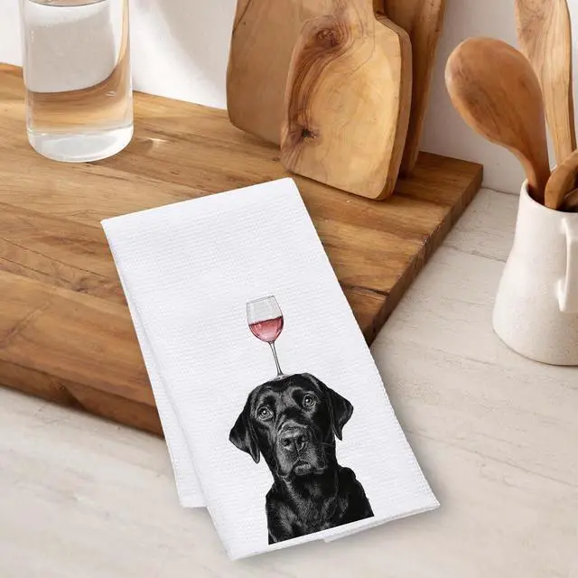 Alt view image 3 of 7 - Funny Black Labrador Retriever Wine Kitchen Towels 16x24 Inch, Black Lab Gifts Decorative Hand Towels for Kitchen Home Bar, Wine Lover Gifts Dish Tea Towel Drying Cloth
