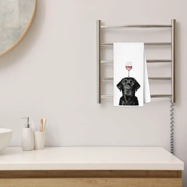 Alt view image 5 of 7 - Funny Black Labrador Retriever Wine Kitchen Towels 16x24 Inch, Black Lab Gifts Decorative Hand Towels for Kitchen Home Bar, Wine Lover Gifts Dish Tea Towel Drying Cloth