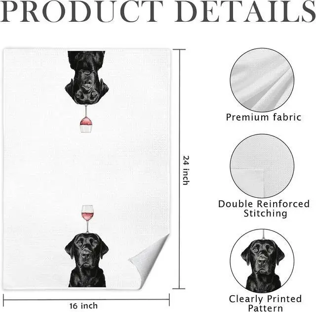Alt view image 7 of 7 - Funny Black Labrador Retriever Wine Kitchen Towels 16x24 Inch, Black Lab Gifts Decorative Hand Towels for Kitchen Home Bar, Wine Lover Gifts Dish Tea Towel Drying Cloth