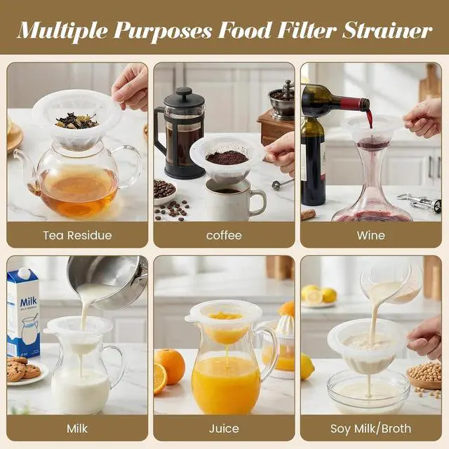 Alt view image 4 of 6 - WMKGG 4PCS Food Filter Strainer, 5 Inch Nylon Plastic Strainer | Reusable,for Oils, Juice, Kefir,Wine, Coffee, Milk, Tea, Powder,Nut Milk,Honey(200+100 Mesh)
