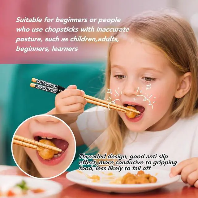 Alt view image 3 of 6 - EAEDMY 5 Pairs Kid Adult Training Chopsticks Trainers for Beginners, Japanese Wooden Beginners Training Chopsticks Helpers Set, Reusable, Dishwasher Safe, L8.86Inch(1.Japanese pattern A)