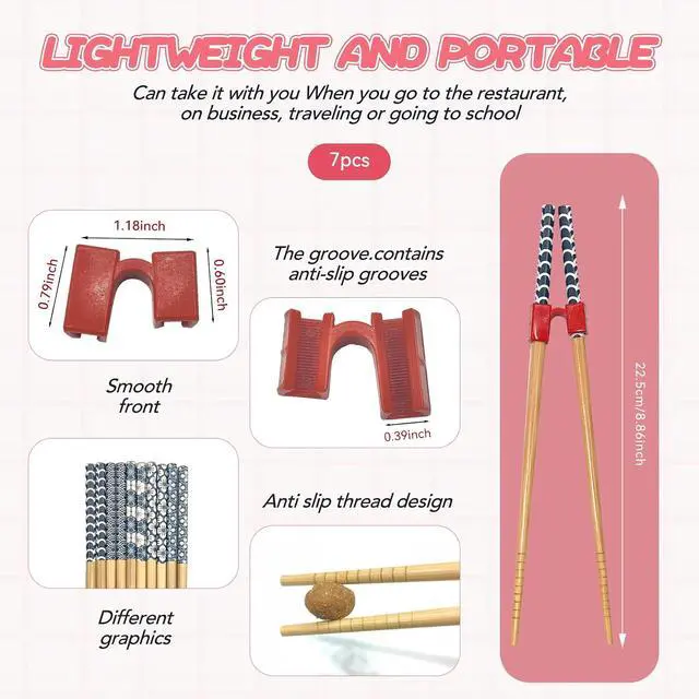 Alt view image 6 of 6 - EAEDMY 5 Pairs Kid Adult Training Chopsticks Trainers for Beginners, Japanese Wooden Beginners Training Chopsticks Helpers Set, Reusable, Dishwasher Safe, L8.86Inch(1.Japanese pattern A)