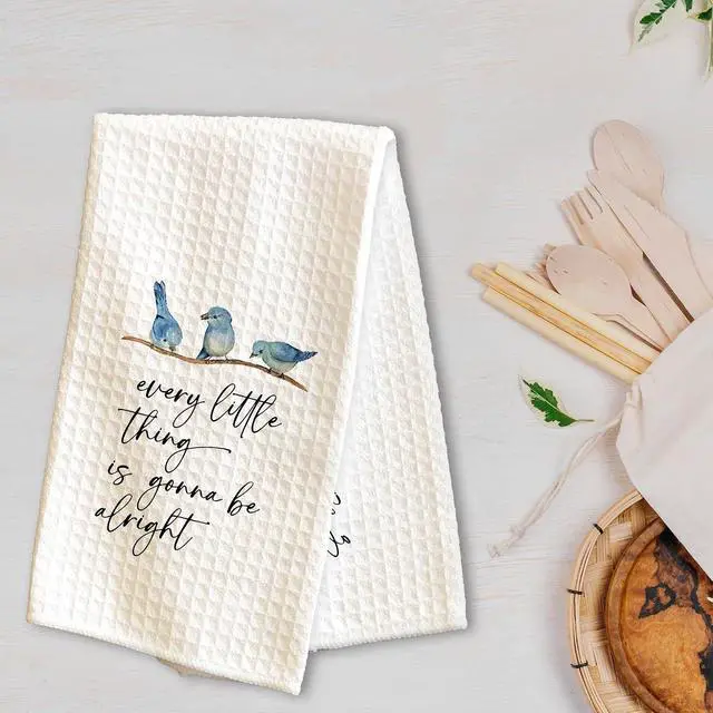Alt view image 3 of 5 - Spring Blue Birds Kitchen Towels - Every Little Thing Is Gonna Be Alright - 16 x 24 Inches Kitchen Hand Dish Towels - Decorative Fast Drying Home Dishcloth - Dishcloth Gifts For Friends Family- A02