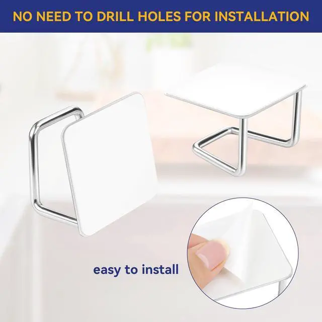 Alt view image 5 of 7 - Stainless Steel Sponge Holder for Kitchen Sink (2 Pack) | Rustproof, Waterproof, Adhesive Mount, Quick Drying, Suitable for Sink Accessories