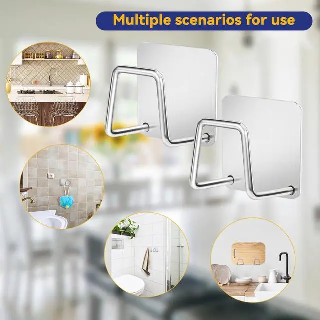 Alt view image 4 of 7 - Stainless Steel Sponge Holder for Kitchen Sink (2 Pack) | Rustproof, Waterproof, Adhesive Mount, Quick Drying, Suitable for Sink Accessories