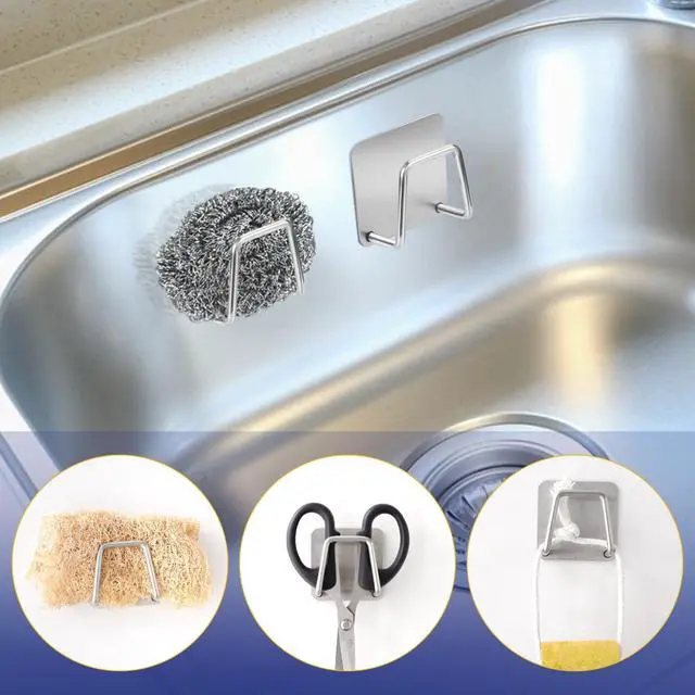 Alt view image 6 of 7 - Stainless Steel Sponge Holder for Kitchen Sink (2 Pack) | Rustproof, Waterproof, Adhesive Mount, Quick Drying, Suitable for Sink Accessories