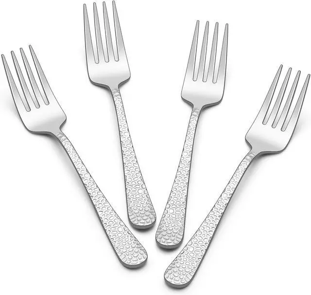 Main image of E-far Hammered Serving Forks, 4-Piece Stainless Steel Hostess Serving Utensils Set for Meat Catering Buffet Party Kitchen Restaurant, Non-toxic & Dishwasher Safe