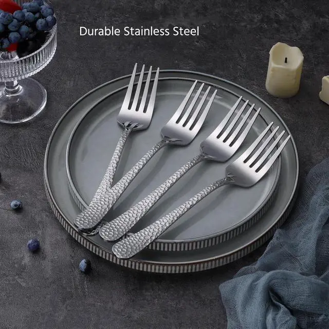 Alt view image 2 of 6 - E-far Hammered Serving Forks, 4-Piece Stainless Steel Hostess Serving Utensils Set for Meat Catering Buffet Party Kitchen Restaurant, Non-toxic & Dishwasher Safe