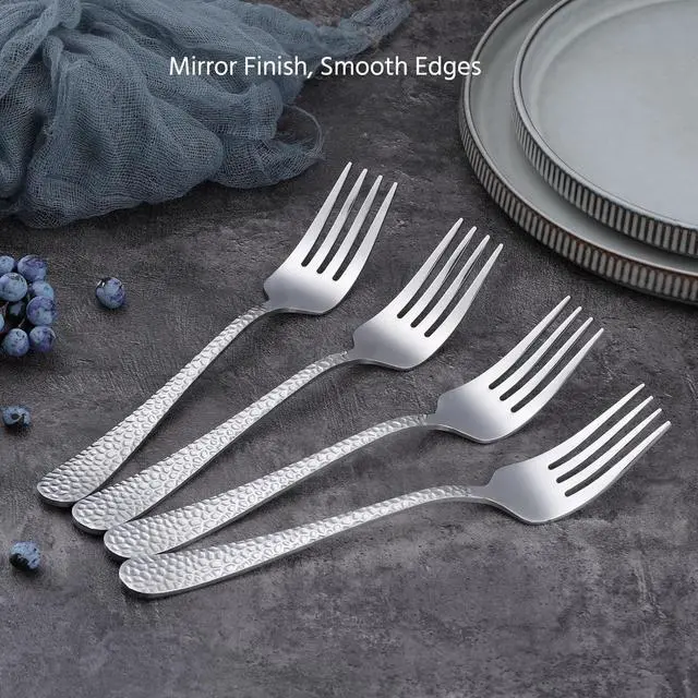 Alt view image 3 of 6 - E-far Hammered Serving Forks, 4-Piece Stainless Steel Hostess Serving Utensils Set for Meat Catering Buffet Party Kitchen Restaurant, Non-toxic & Dishwasher Safe