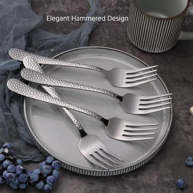 Alt view image 4 of 6 - E-far Hammered Serving Forks, 4-Piece Stainless Steel Hostess Serving Utensils Set for Meat Catering Buffet Party Kitchen Restaurant, Non-toxic & Dishwasher Safe