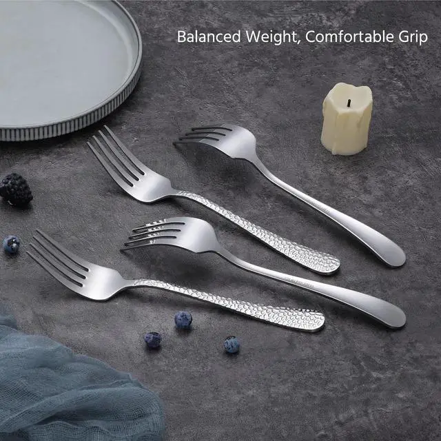 Alt view image 5 of 6 - E-far Hammered Serving Forks, 4-Piece Stainless Steel Hostess Serving Utensils Set for Meat Catering Buffet Party Kitchen Restaurant, Non-toxic & Dishwasher Safe