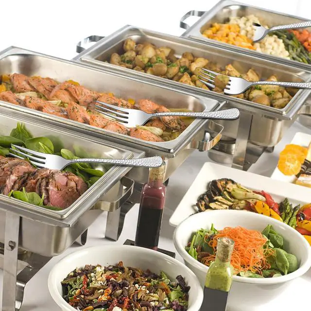 Alt view image 6 of 6 - E-far Hammered Serving Forks, 4-Piece Stainless Steel Hostess Serving Utensils Set for Meat Catering Buffet Party Kitchen Restaurant, Non-toxic & Dishwasher Safe