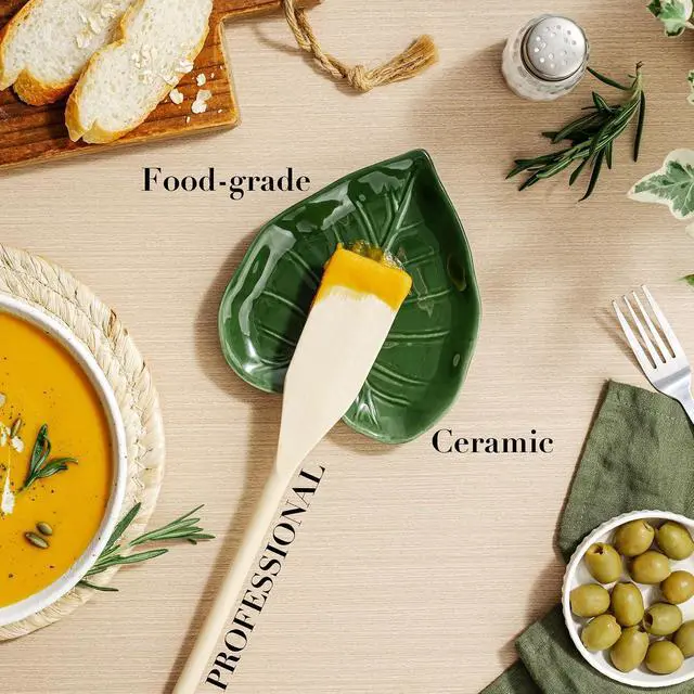 Alt view image 2 of 7 - Ceramic Spoon Rest for Stove Top Cute Leaf Spoon Rest for Kitchen Counter | Spoon Holder for Stove, Home Whimsical Decor Kitchen, Green Kitchen Decor and Accessories, Kitchen Cottage Core Decor, 1Pack