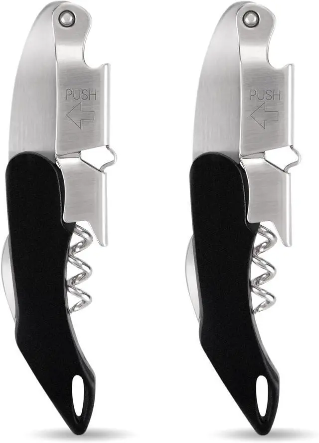 Main image of 2-Pack Corkscrew Wine Opener - Heavy Duty Wine Key for Servers | Manual Waiter Corkscrew,420 Stainless Steel,Cork Screw Wine Bottle Opener, with Double Hinged,for Sommelier Bartenders, Black